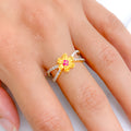 Accented Red Flower CZ Ring