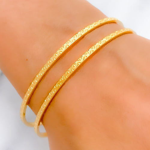 Lightweight Wave 22K Gold Bangles