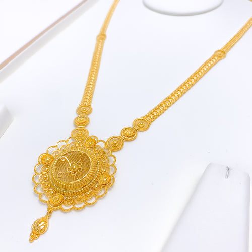 Flower Adorned Long 22k Gold Necklace