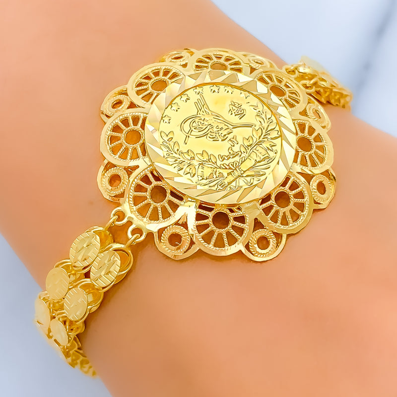 Italian Original 500-Lira Coin Charm Rolo Bracelet in 18Kt Gold Plated –  Miabella