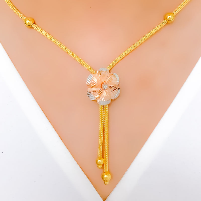 Contemporary Blush Flower 22k Gold Necklace