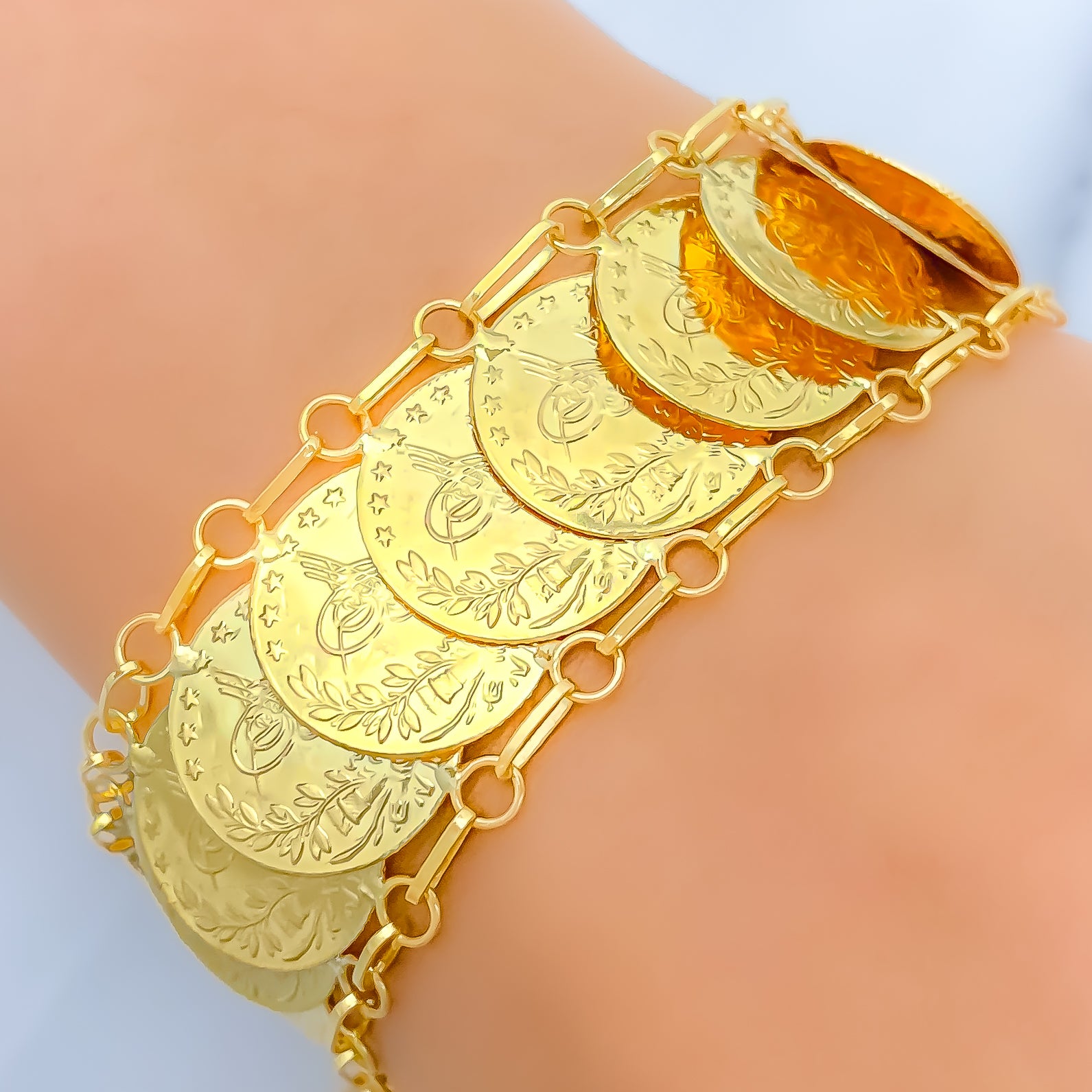 Shiny Coin 21k Gold Bracelet w/ Hanging Charm in 2023