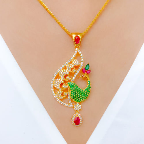 Elegant Peacock 22k Gold Pendant Set