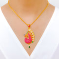 Vibrant Pink Peacock 22k Gold Pendant Set