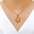 Navratan Stone Pendant 22k Gold Set