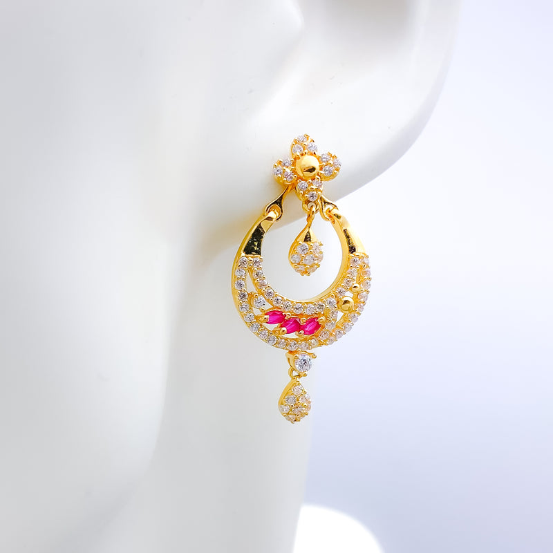 Special Flower CZ 22k Gold Earrings