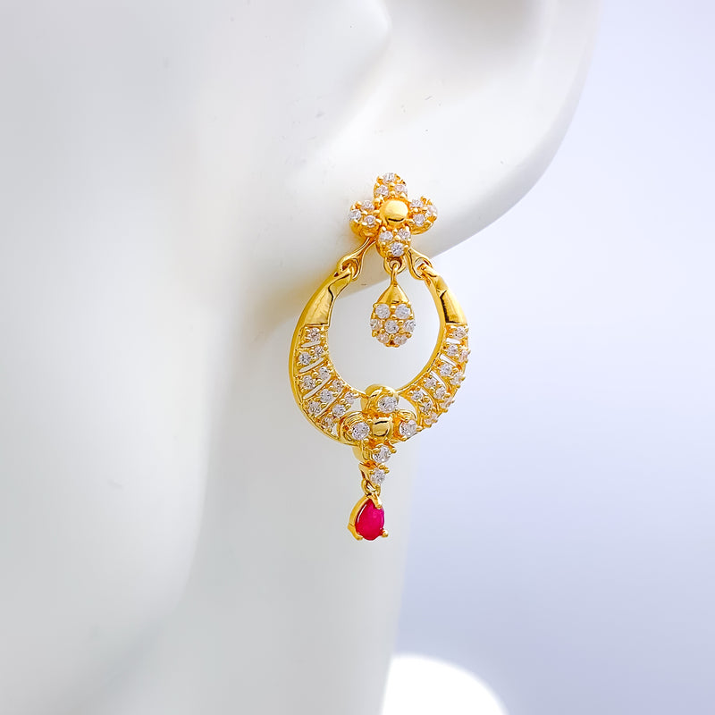 Gorgeous Floral CZ 22k Gold Earrings