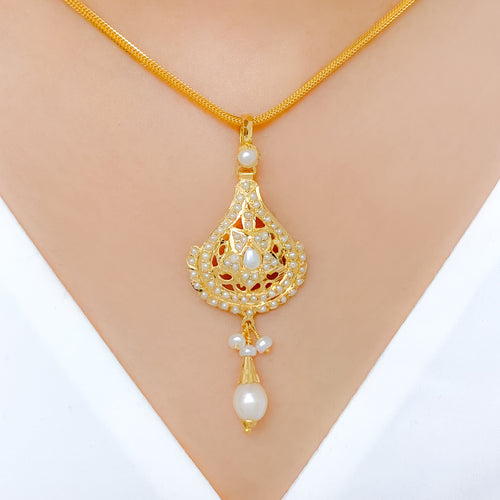 Hanging Pearl Pendant 22k Gold Set