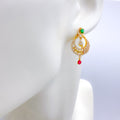Decorative Red Accented CZ 22k Gold Earrings