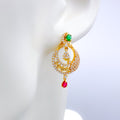 Decorative Red Accented CZ 22k Gold Earrings