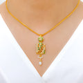 Emerald Accented Pendant 22k Gold Set