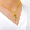 Emerald Accented Pendant 22k Gold Set