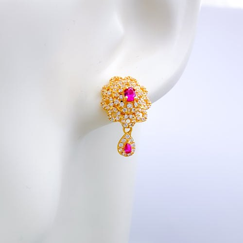 Luxurious Flower CZ 22k Gold Earrings