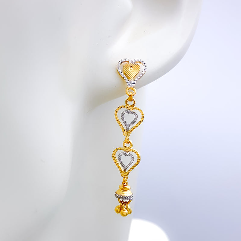 Trendy Hanging Hearts 22k Gold Earrings