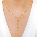 Three Tassel CZ + Pearl Necklace