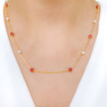 Alternating Red CZ + Pearl Necklace