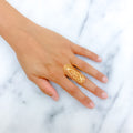 22k-gold-Shimmery Floral Long Ring 