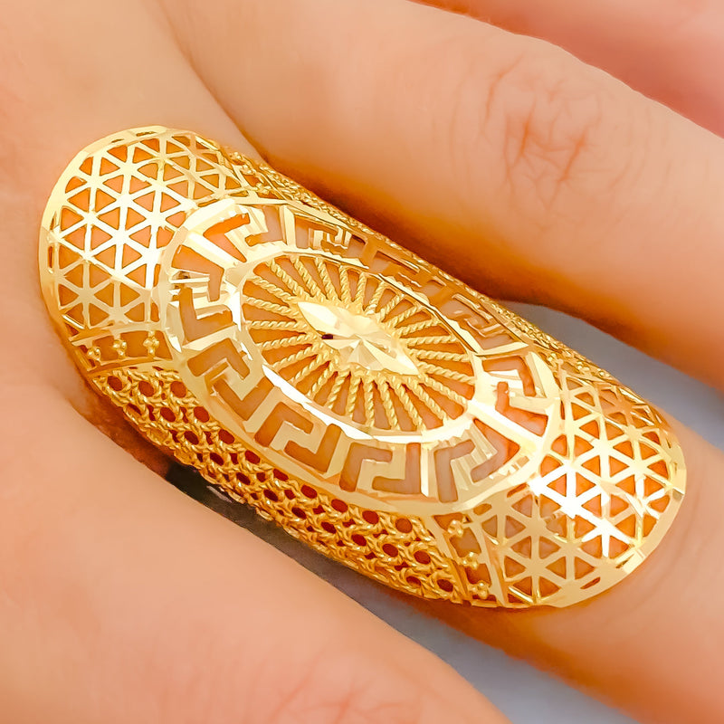 22k-gold-Netted Oval Long Ring 