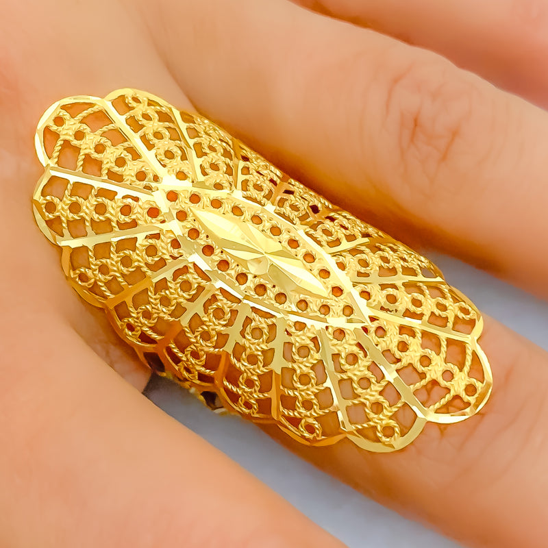 22k-gold-Sophisticated Long Fanned Ring 