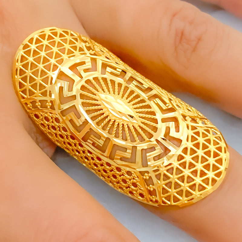 22k-gold-Regal Netted Geometric Ring