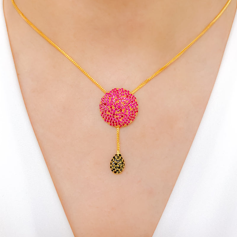 Dressy Red CZ Pendant with a Tassel Necklace