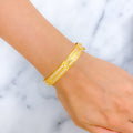 21k-gold-Elegant Striped Clover Bangle Bracelet 