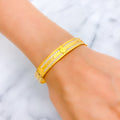 21k-gold-Elegant Striped Clover Bangle Bracelet 