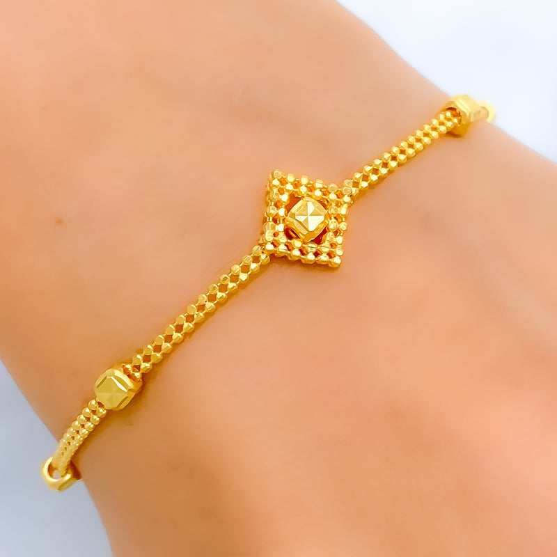 22k-gold-Stately Square Bead Bracelet 