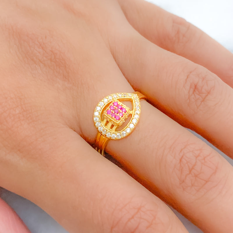 Posh Pink CZ 22k Gold Ring