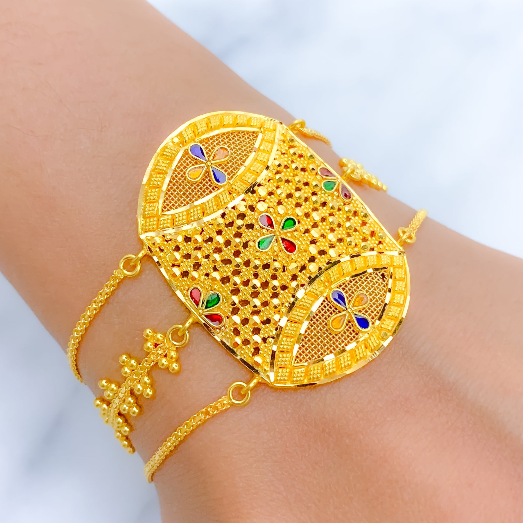 Round Golden Flower Diamond Bracelet - PC Chandra Jewellers