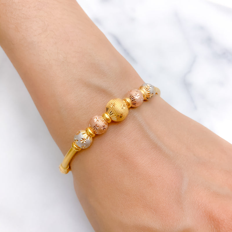 Modern Three Tone 22k Gold Bangle Bracelet