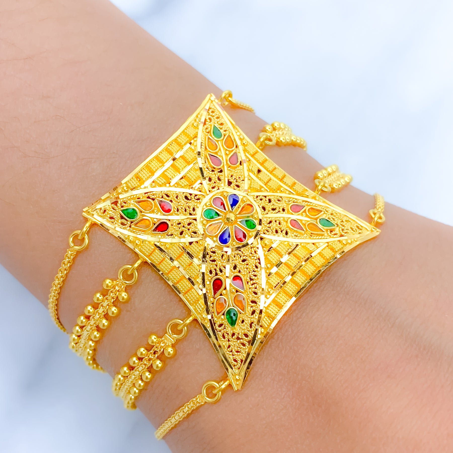 Flower Accented Meenakari 22k Gold Bracelet – Andaaz Jewelers
