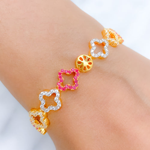 Chic Red + White 22k Gold CZ Bracelet