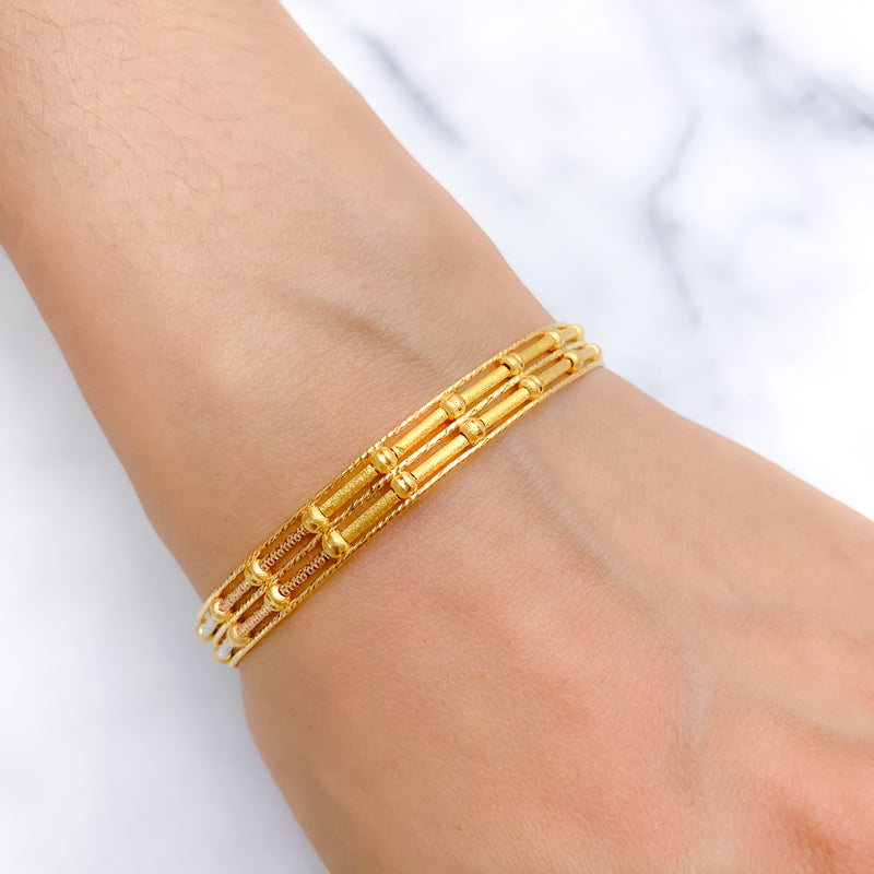 Modern Three Tone Wire 22k Gold Bangle Bracelet
