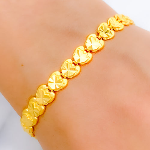 Upscale Heart Link 22k Gold Bracelet