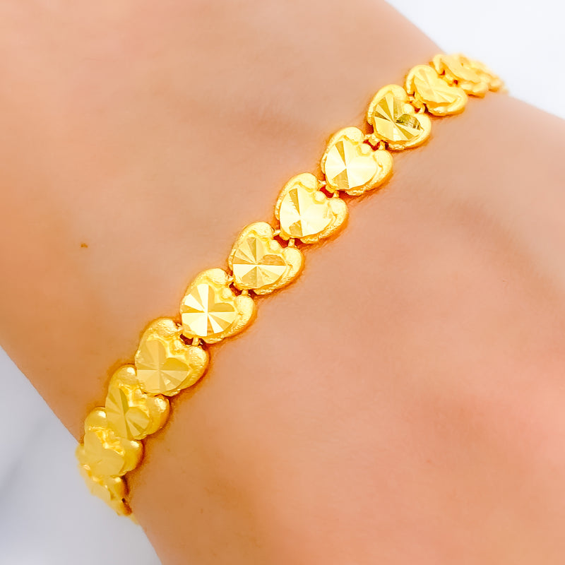 Upscale Heart Link 22k Gold Bracelet