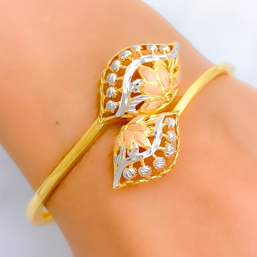 22k-gold-shiny-three-tone-leaf-bangle-bracelet