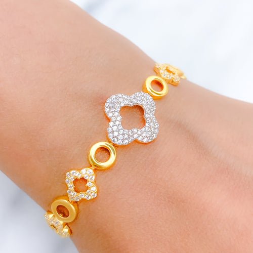 Elegant Clover 22k Gold CZ Bracelet