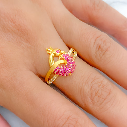 Pink + Gold Peacock 22k Gold Ring