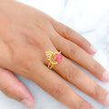 Chic Asymmetrical Peacock 22k Gold Ring