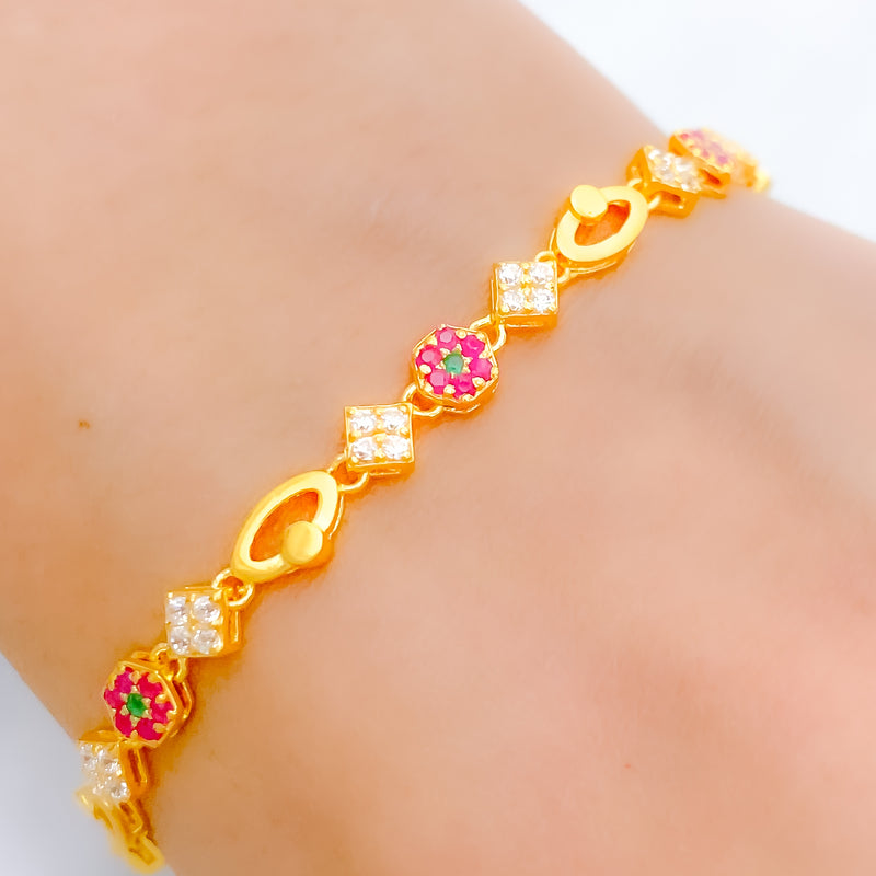 Bright Floral CZ 22k Gold Bracelet