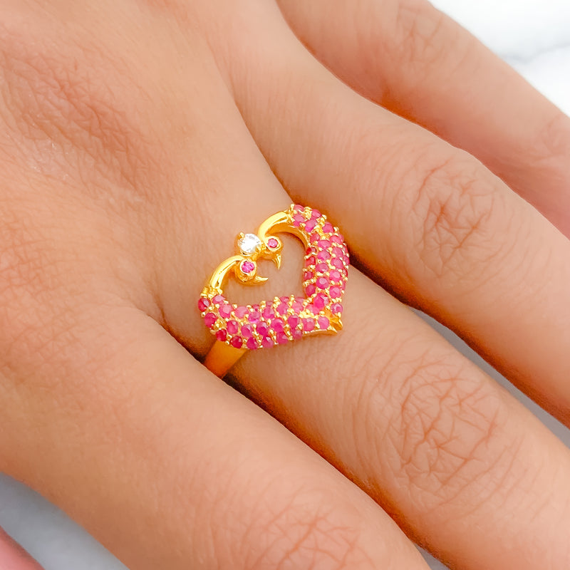 Beautiful Peacock 22k Gold Heart Ring