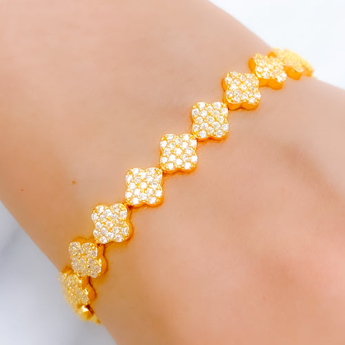 Fancy Clover 22k Gold CZ Bracelet