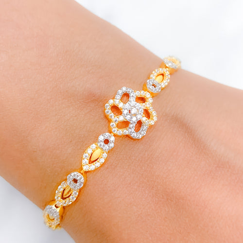 Glamorous Floral 22k Gold CZ Bracelet