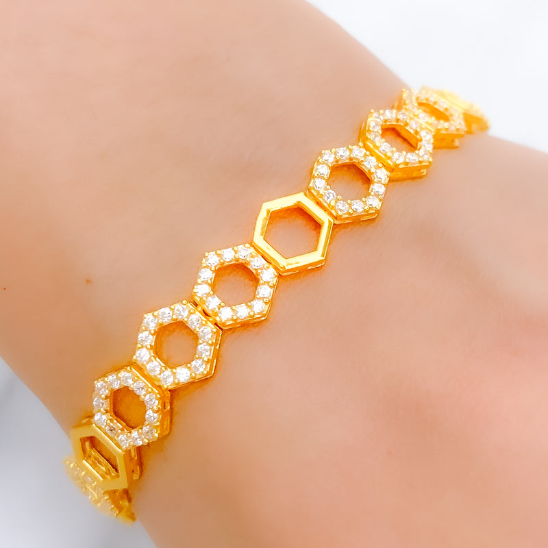 Chic CZ Honeycomb 22k Gold Bracelet