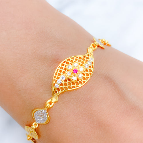 Elevated Floral Two-Tone 22k Gold CZ Bracelet