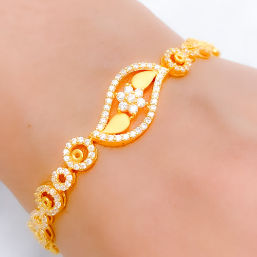 Classy CZ Leaf 22k Gold Bracelet