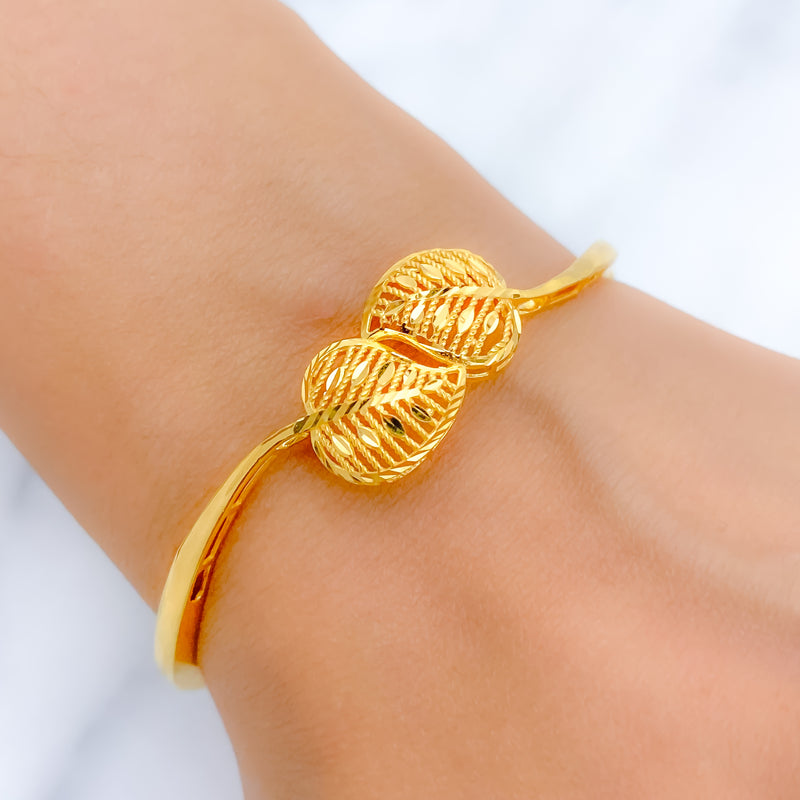 Contemporary Two Leaf 22k Gold Bracelet