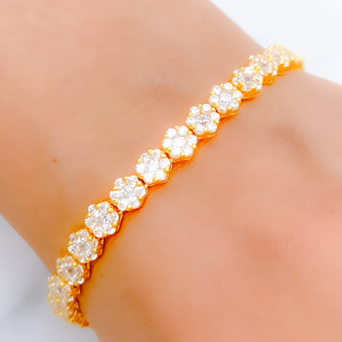 Impressive Floral Cluster 22k Gold CZ Bracelet