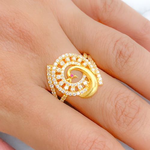 Classy Round White Peacock 22k Gold Ring